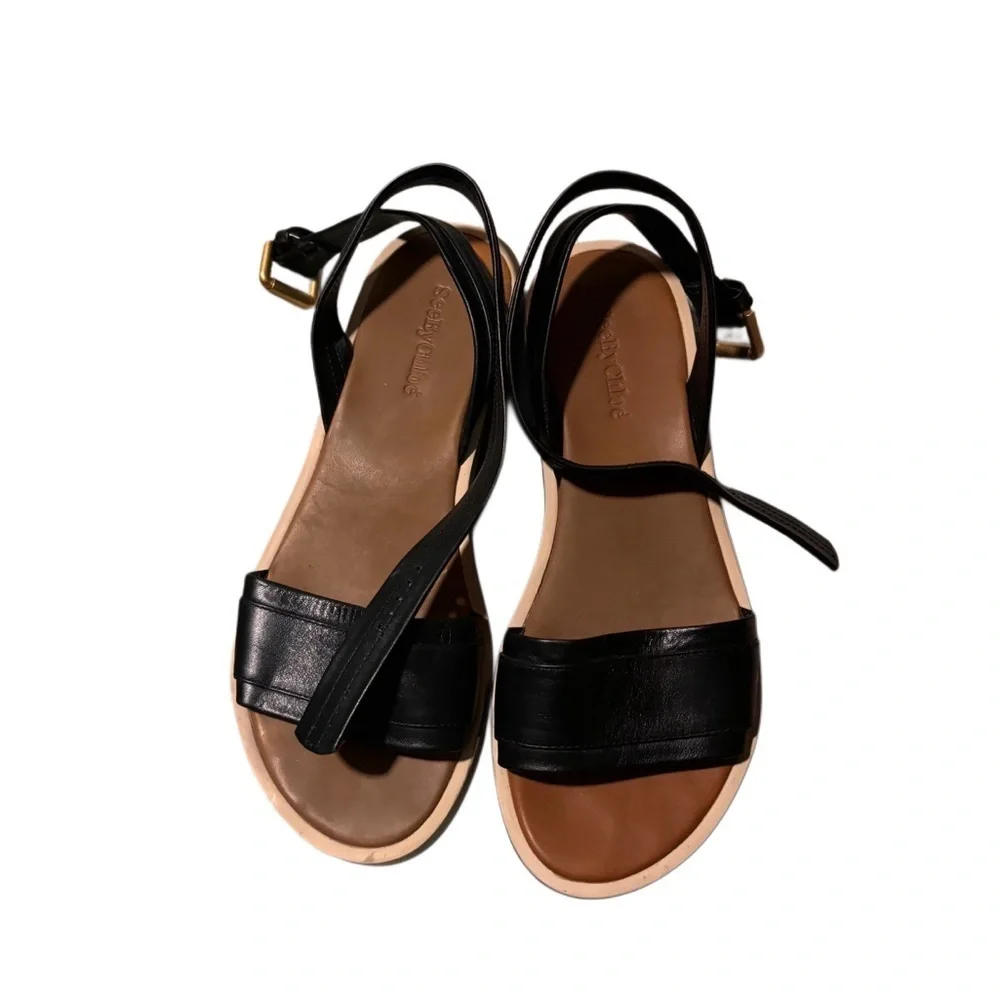 See by Chloe Robin Wedge sandals with a wraparound ankle strap. Stacked platform